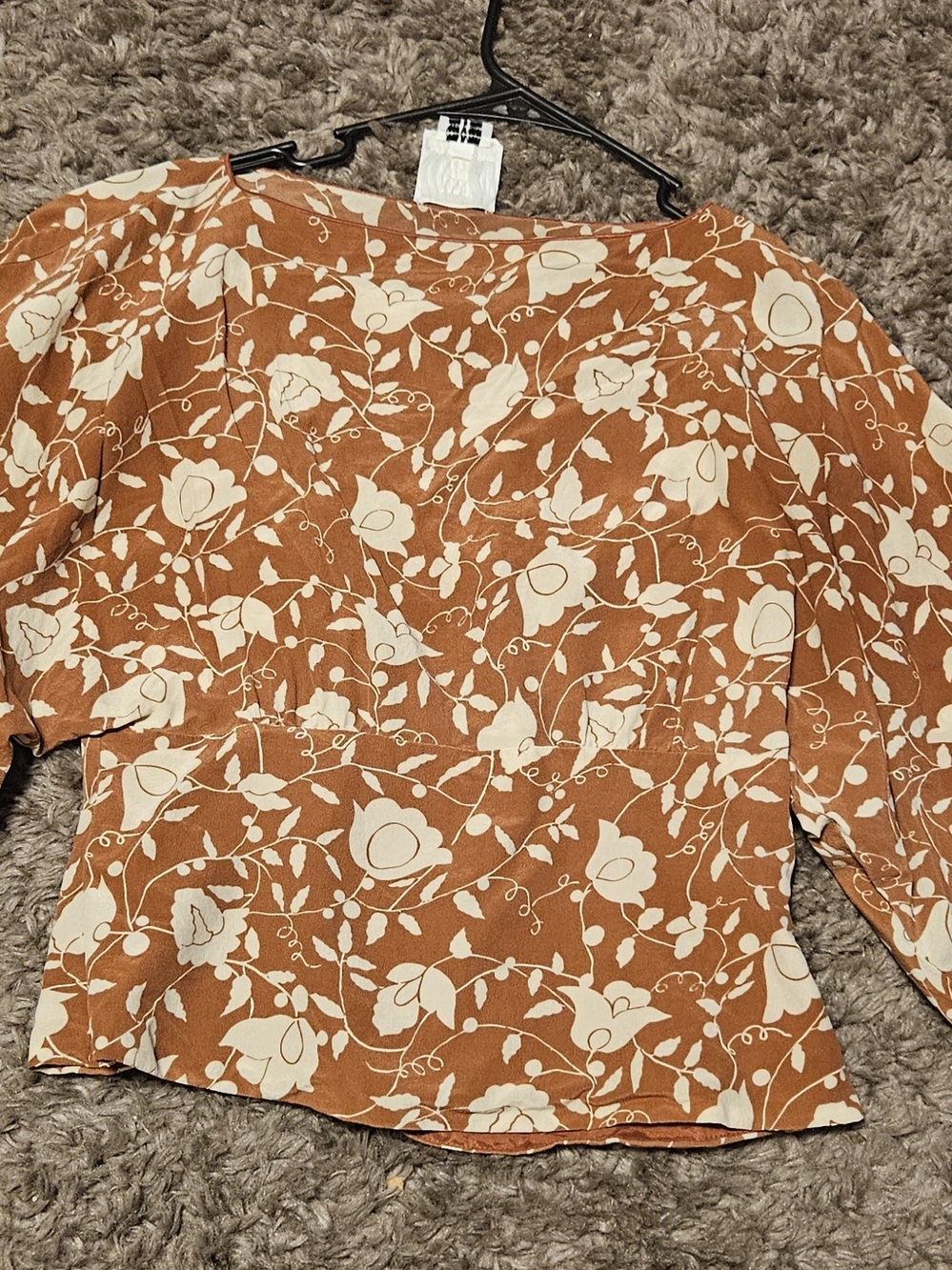 Anna Sui Rust and Cream Floral Peplum Blouse Size 6